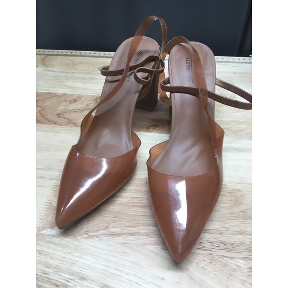 Call It Spring Strappy Heels Women 8 Tan Clear Block Heel Pointed Toe Slingback - Picture 1 of 9